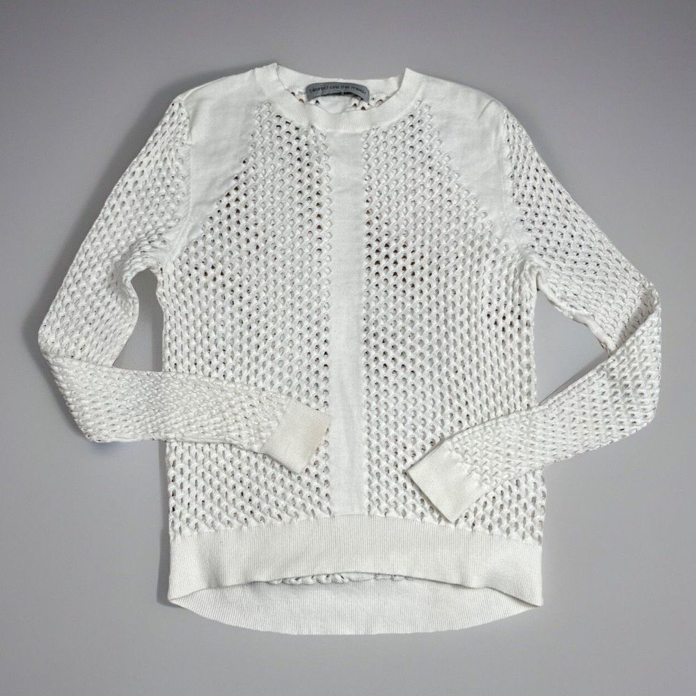 Blessed are‎ the Meek White Open Mesh Knit Long Sleeve Shirt Small